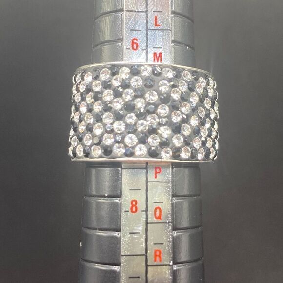 Stunning Black & white rhinestone cigar band 925 Sterling Silver size 7 - Picture 5 of 9